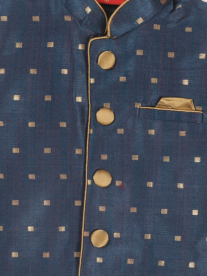 Vastramay SISHU Boy's Gold-Toned & Blue Color Woven Design Nehru Jackets - PUSHMYCART