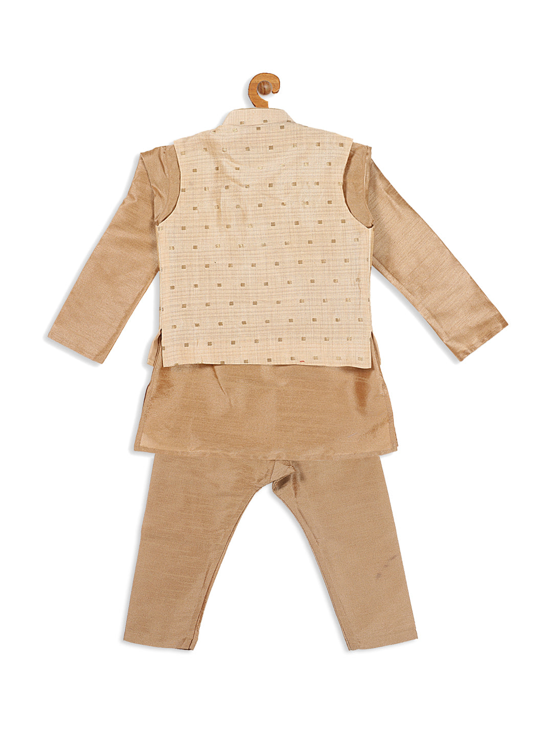 Vastramay SISHU Boy's Rose Gold Kurta And Pajama With Gold Jacket - PUSHMYCART
