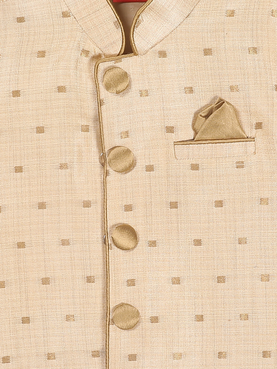 Vastramay SISHU Boy's Rose Gold Kurta And Pajama With Gold Jacket - PUSHMYCART