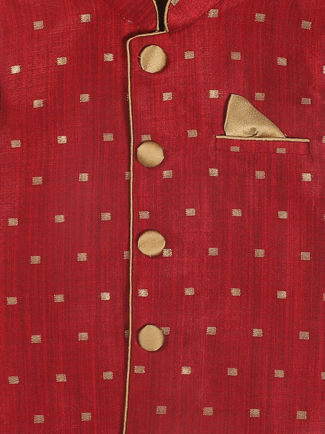 Vastramay SISHU Boy's Maroon & Gold Toned Woven Design Nehru Jacket - PUSHMYCART