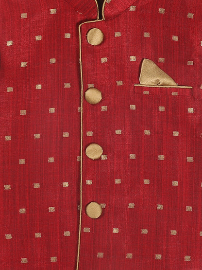 Vastramay SISHU Boy's Maroon & Gold Toned Woven Design Nehru Jacket - PUSHMYCART