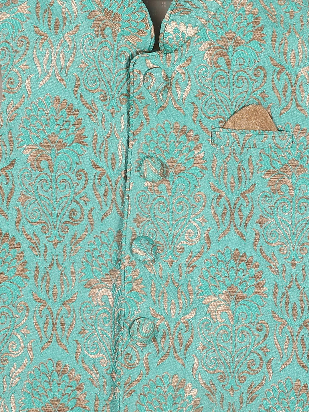 Vastramay SISHU Boy's Rose Gold & Green Kurta Set with Nehru Jacket - PUSHMYCART