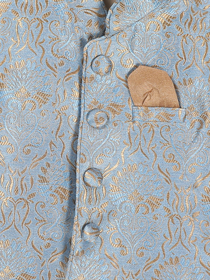 Vastramay SISHU Boy's Rose Gold Kurta Set With Grey Nehru Jacket Set - PUSHMYCART