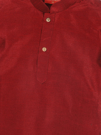 Vastramay SISHU Boy's Maroon Kurta With Rose Gold Dhoti Pant & Nehru Jacket Set - PUSHMYCART