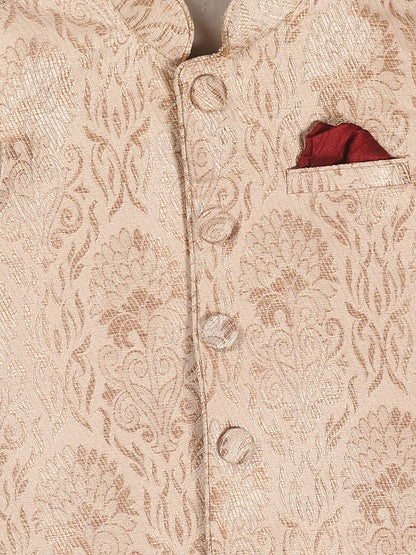Vastramay SISHU Boy's Maroon Kurta With Rose Gold Dhoti Pant & Nehru Jacket Set - PUSHMYCART