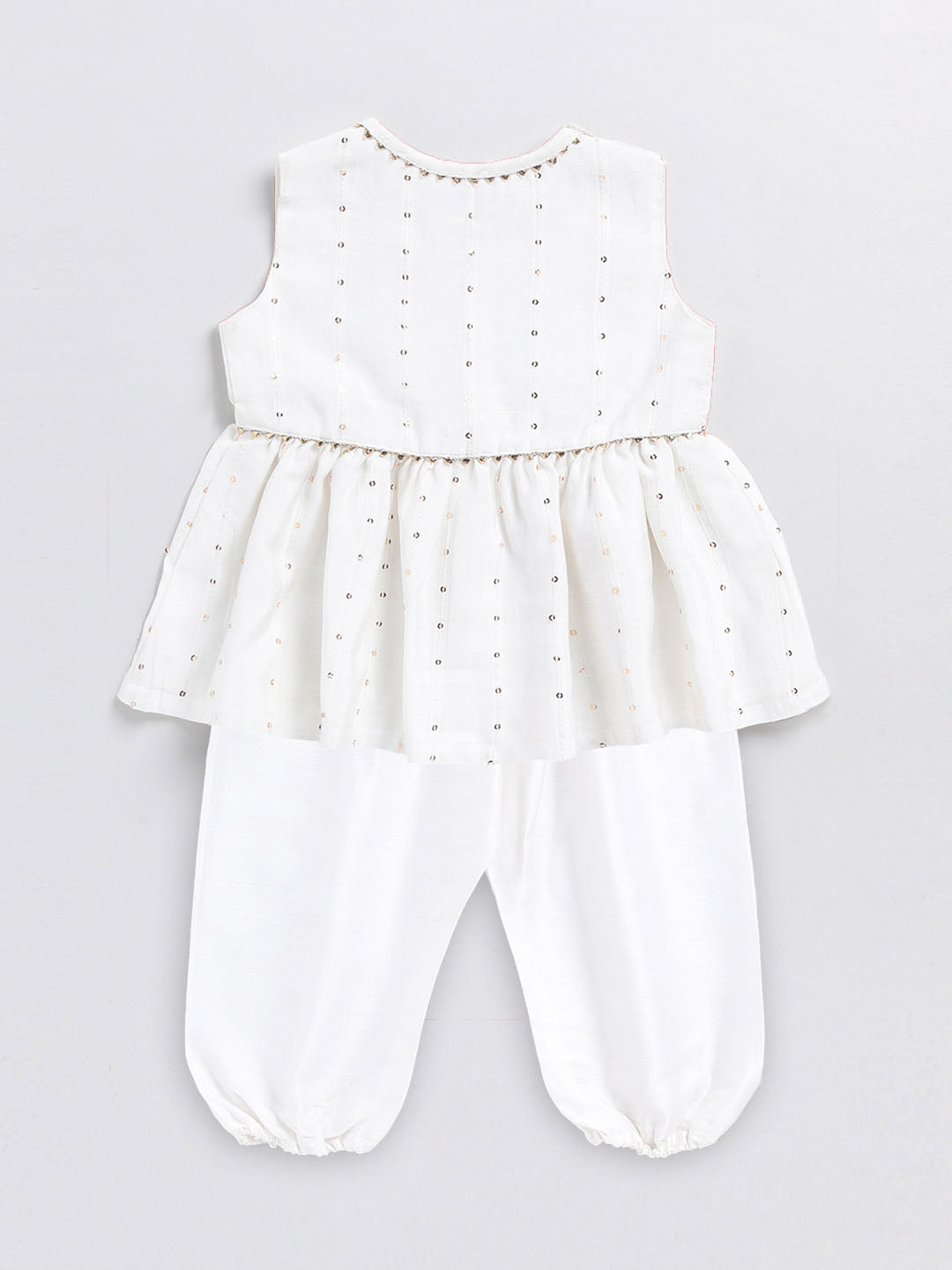 VASTRAMAY SISHU Girls' White Chanderi Ethnic Combo Set - PUSHMYCART