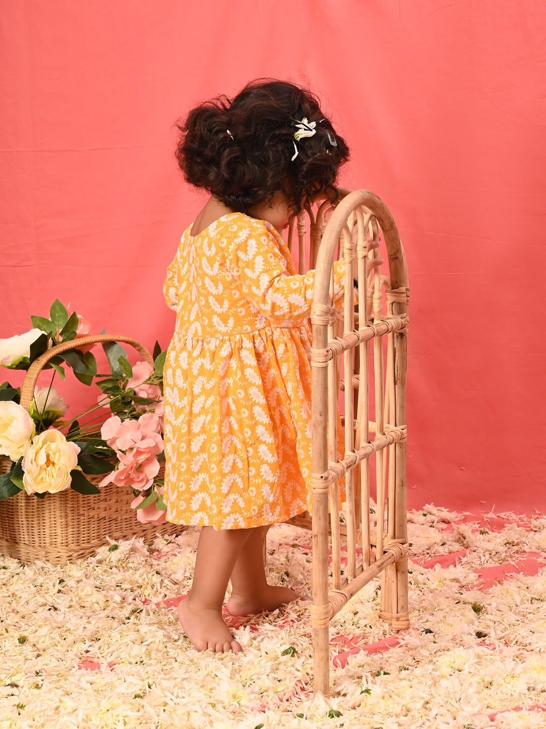 Vastramay sishu girls orange chikankari cotton kurta