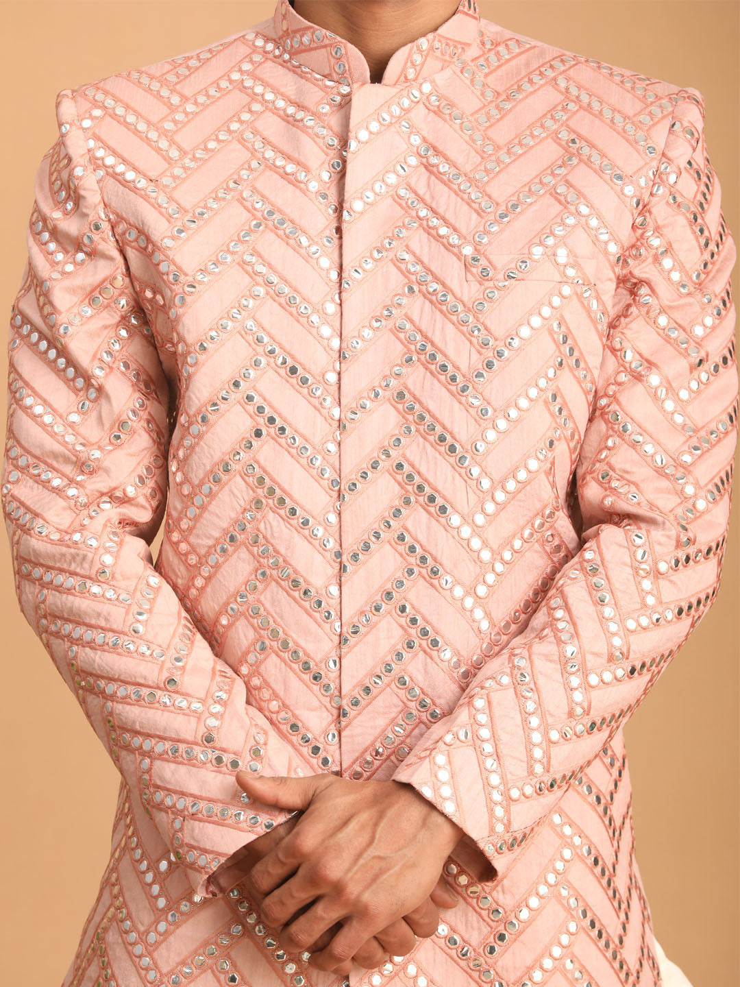 vastramay mens pink mirror work indo western only top