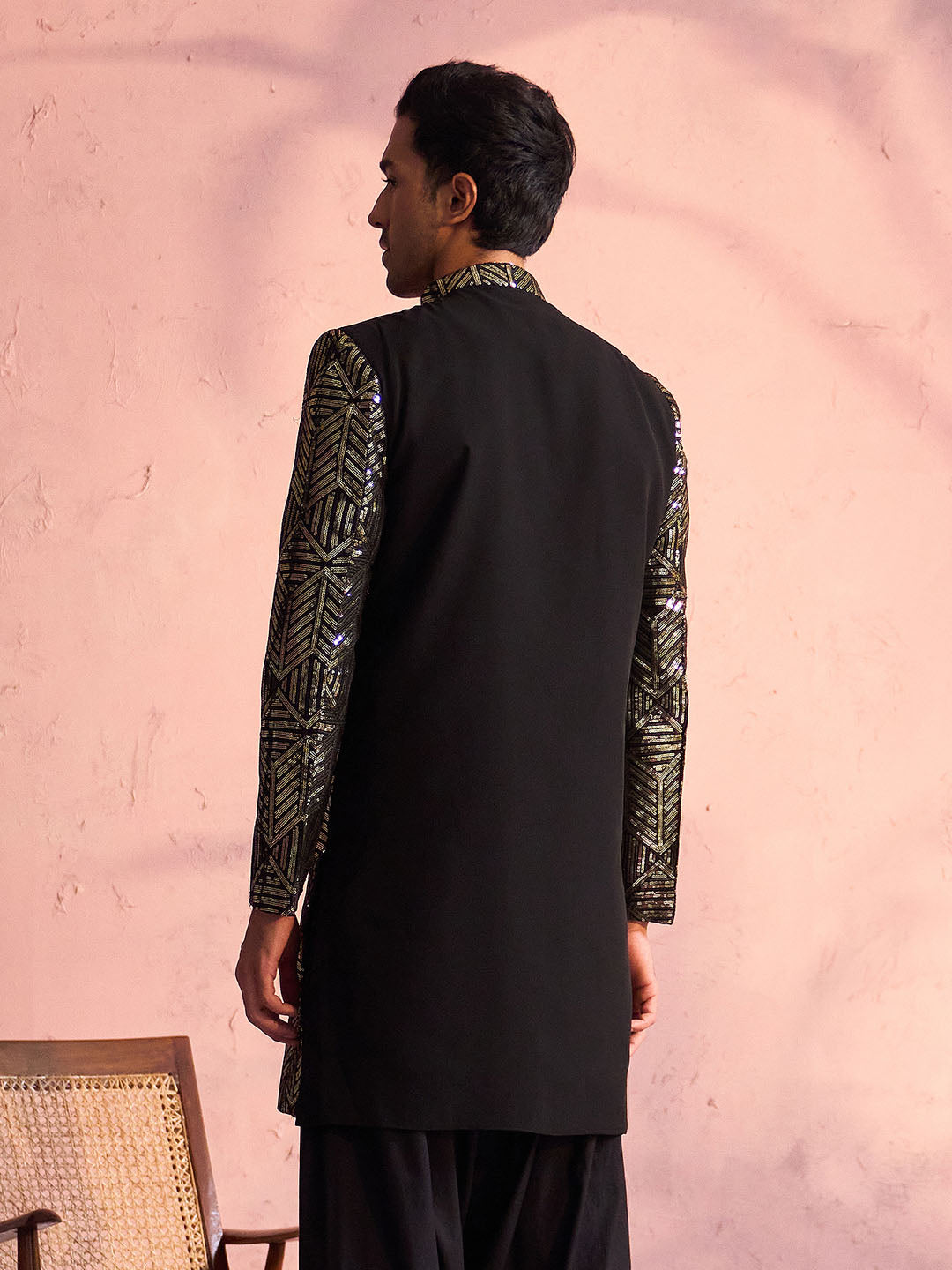 vastramay mens black georgette sherwani only top