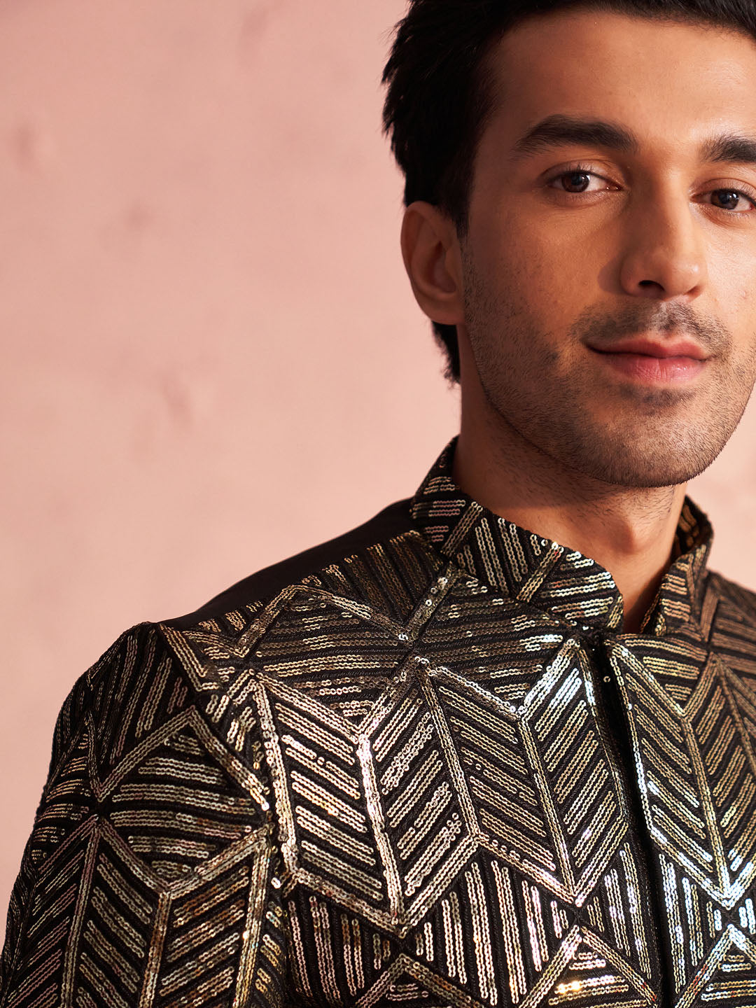 vastramay mens black georgette sherwani only top