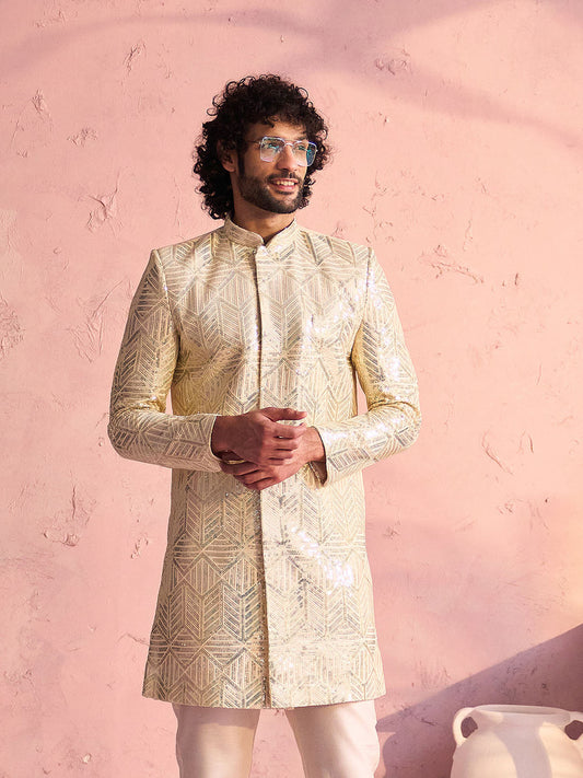 vastramay mens cream georgette sherwani only top