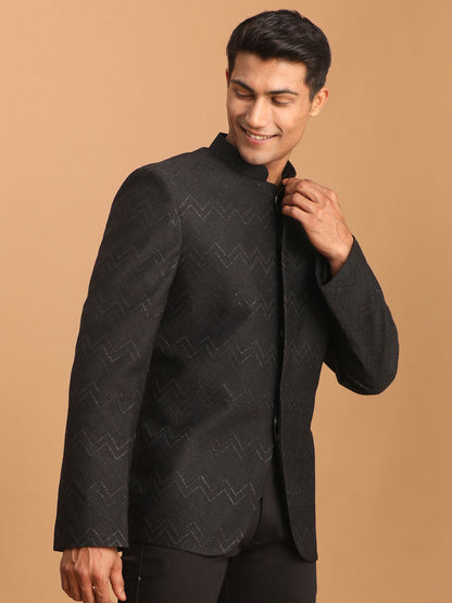 vastramay mens black silk blend glitter zig zag jodhpuri