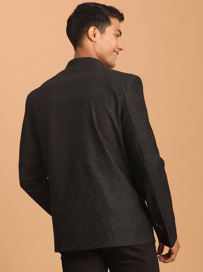vastramay mens black silk blend glitter zig zag jodhpuri