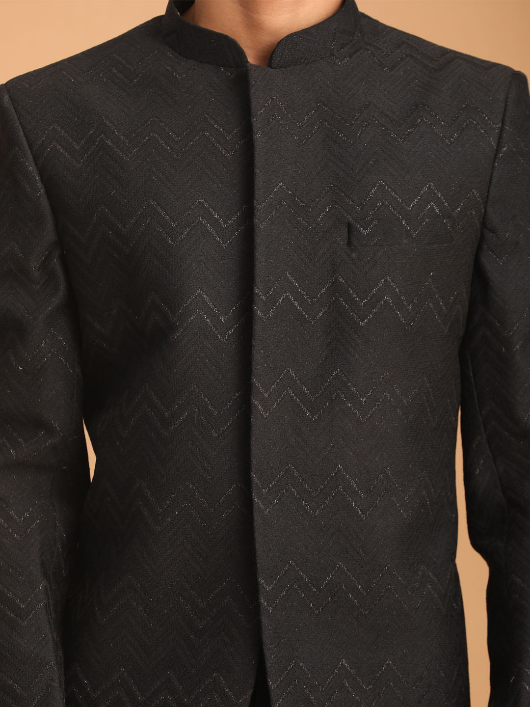 vastramay mens black silk blend glitter zig zag jodhpuri