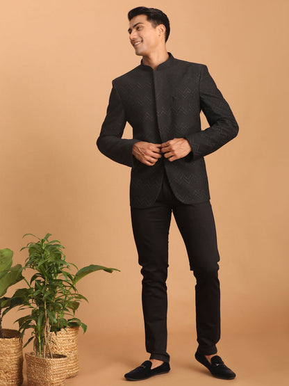 vastramay mens black silk blend glitter zig zag jodhpuri