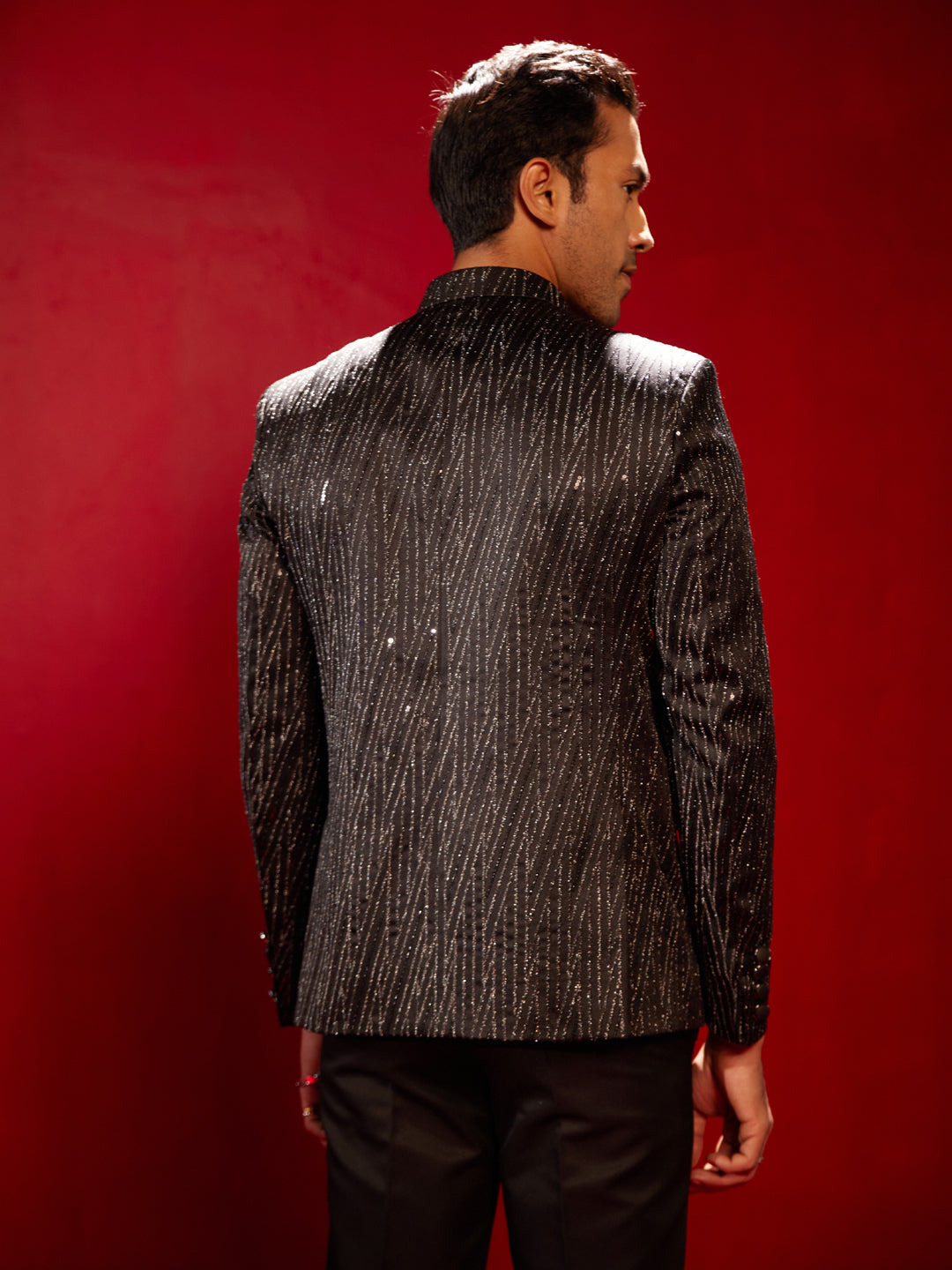 vastramay mens black sequined jodhpuri