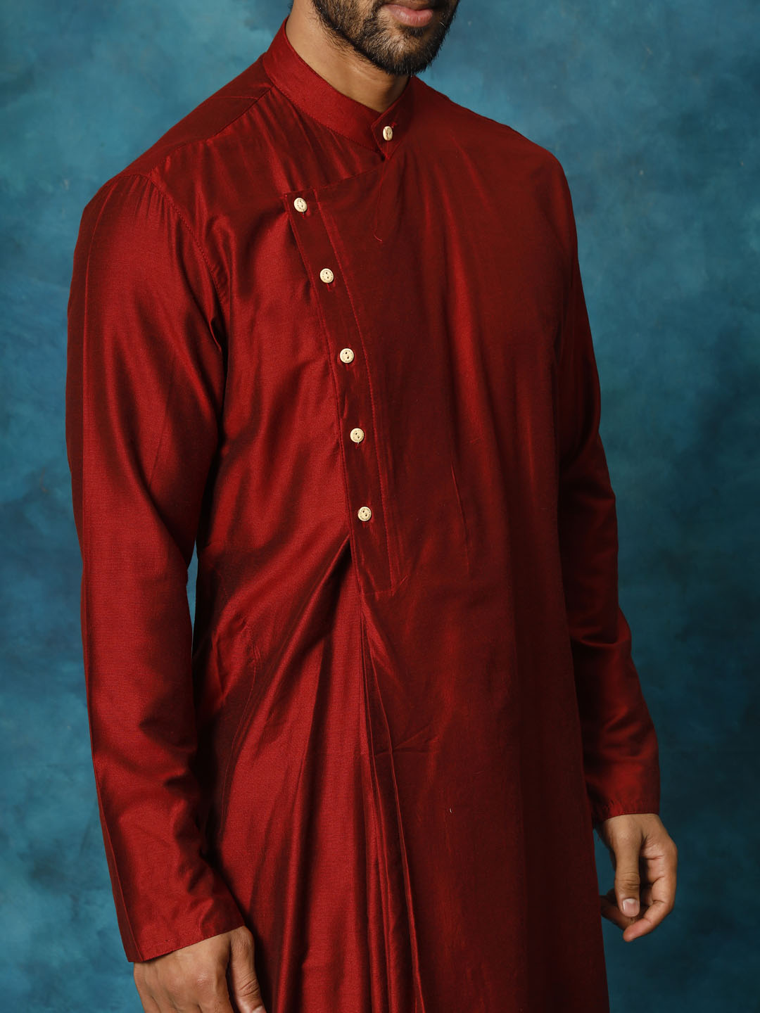 vastramay mens maroon pleated kurta