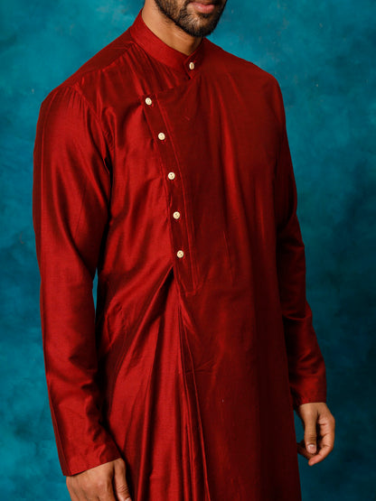 vastramay mens maroon pleated kurta