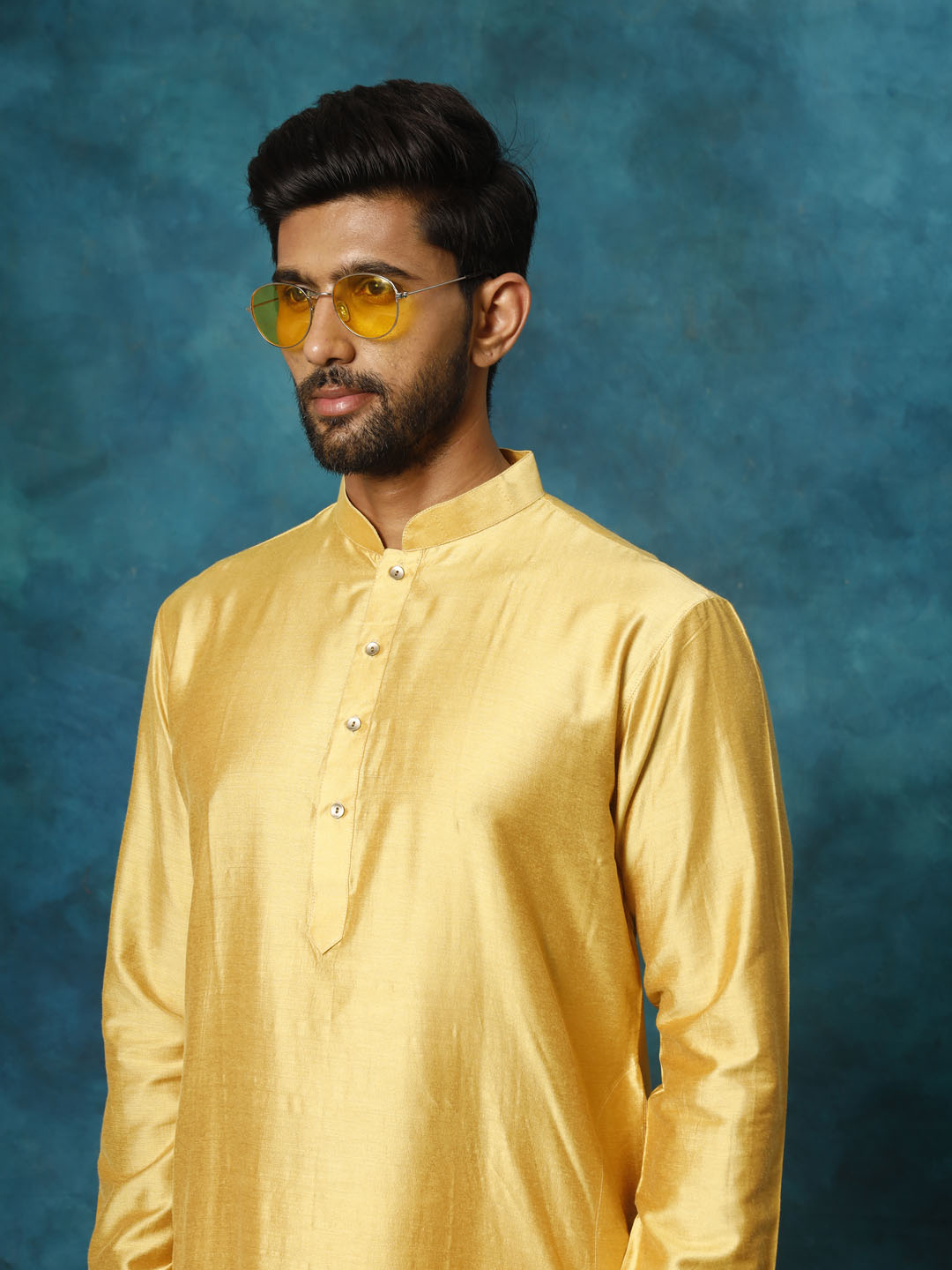 Vastramay Men's Mustard Viscose Kurta - PUSHMYCART