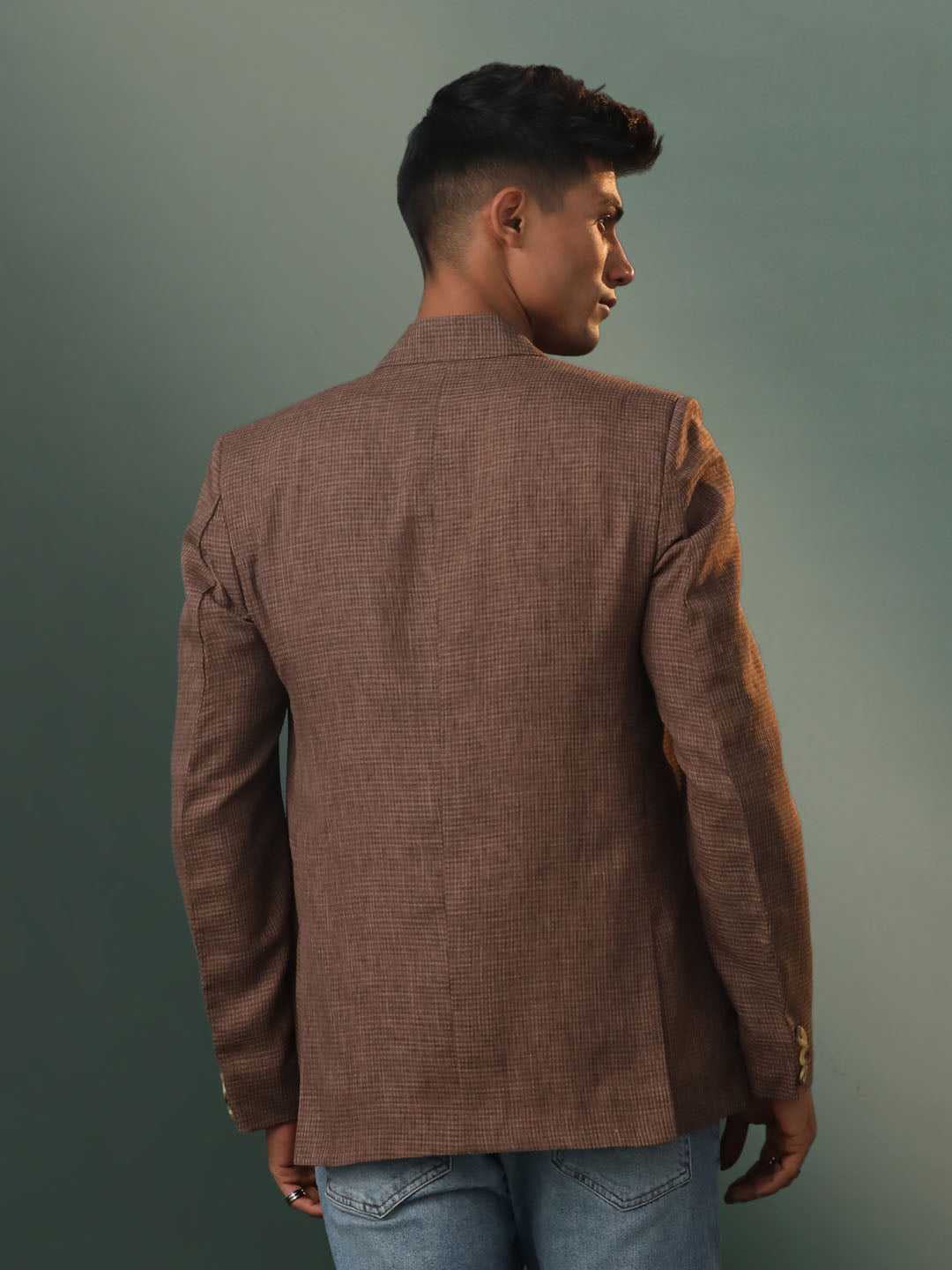 vastramay mens brown checked cotton blend blazer