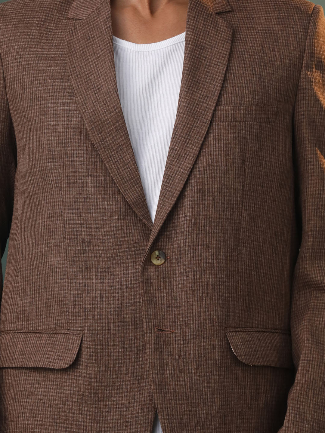 vastramay mens brown checked cotton blend blazer