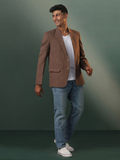 vastramay mens brown checked cotton blend blazer