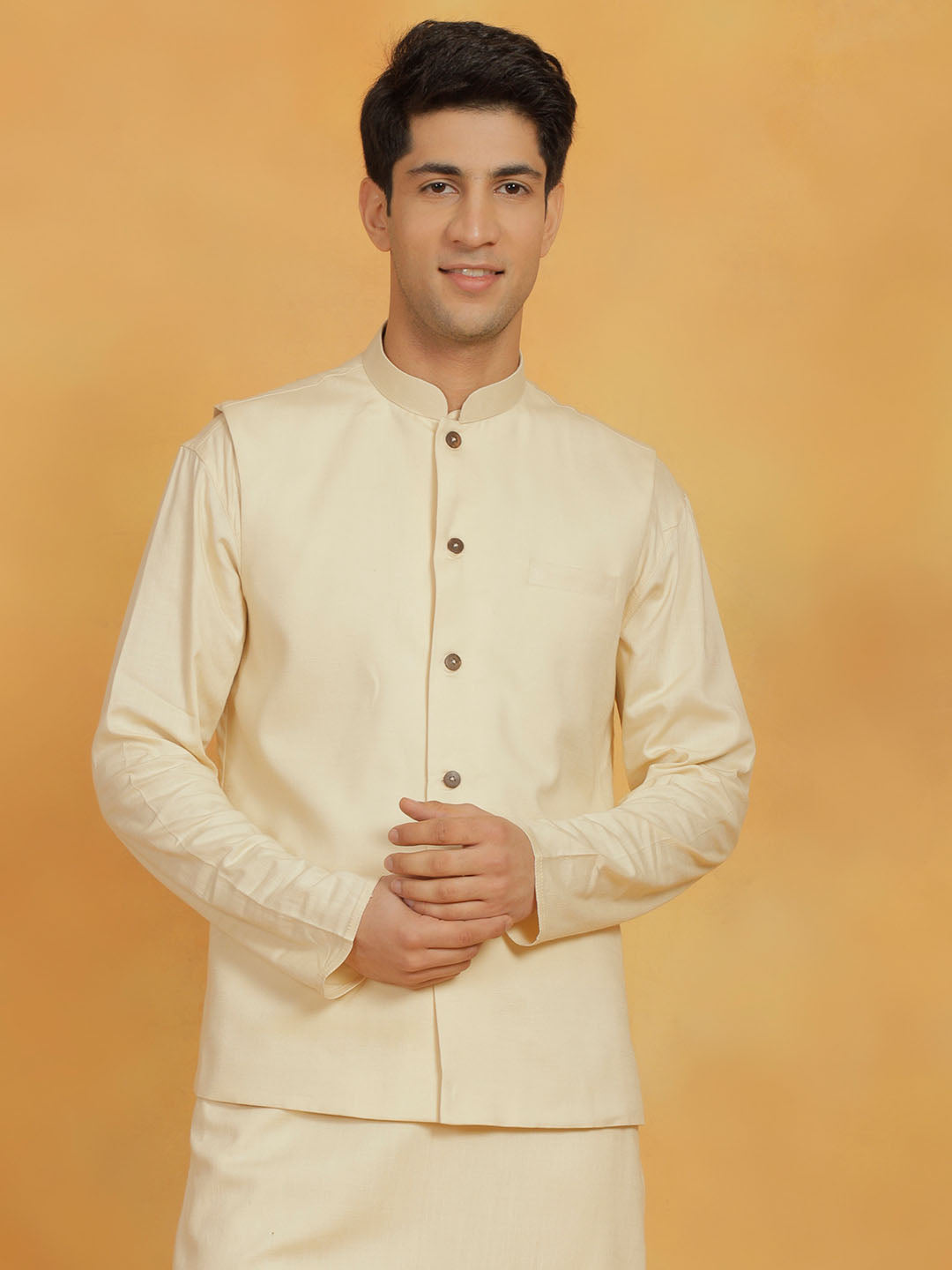 vastramay mens cream cotton linen nehru jacket