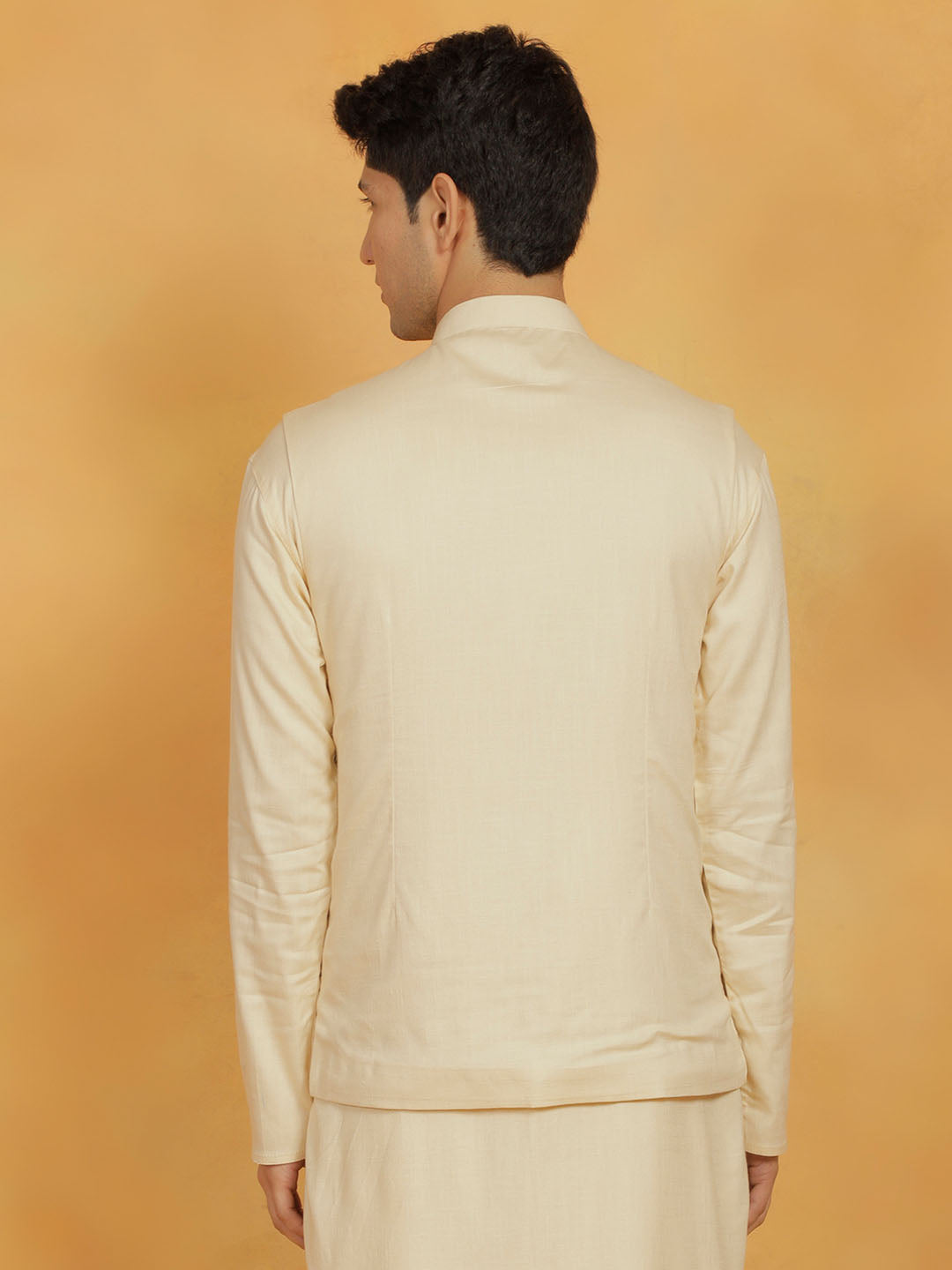 vastramay mens cream cotton linen nehru jacket