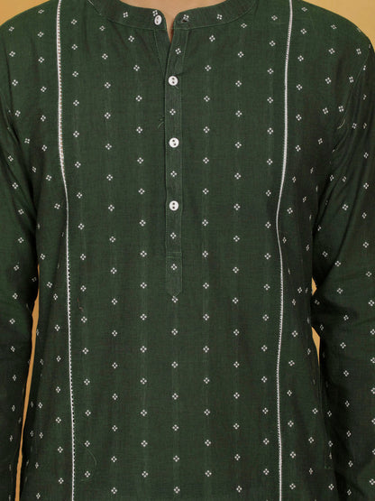 Vastramay Mens Bottle Green Cotton Kurta