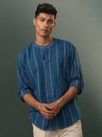 vastramay mens indigo jacquard cotton shirt