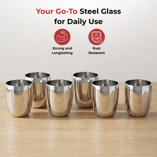 Vinod Stainless Steel Mango Glass Set of 6 - 300 ml with Highest Grade Steel, Mirror Finish, Rust Free, Strong and Tough, Dishwasher Safe - view 2