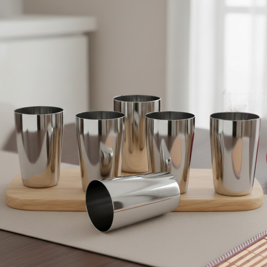 Vinod Stainless Steel Ice Thumbs Up Glass Set of 6 - 400 ml with Highest Grade Steel, Mirror Finish, Rust Free, Dishwasher Safe