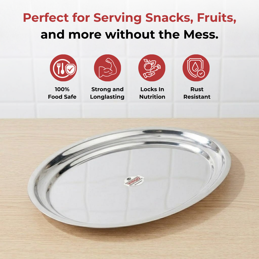 Vinod Stainless Steel Oval Rice Tray with Highest Grade Stainless Steel, Mirror Finish, Rust Free, Tough & Durable, Easy to Clean - view 3