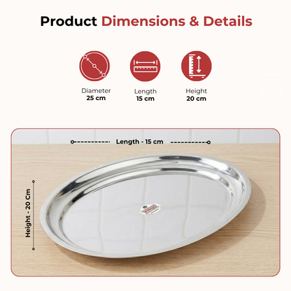 Vinod Stainless Steel Oval Rice Tray with Highest Grade Stainless Steel, Mirror Finish, Rust Free, Tough & Durable, Easy to Clean - view 7