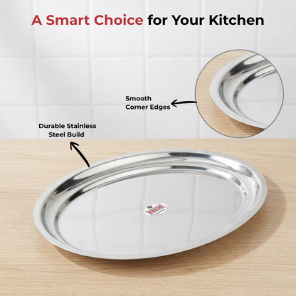 Vinod Stainless Steel Oval Rice Tray with Highest Grade Stainless Steel, Mirror Finish, Rust Free, Tough & Durable, Easy to Clean - view 6