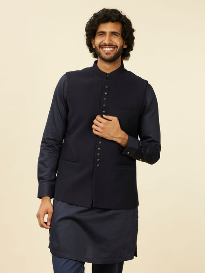 Manyavar Classic Dark Blue Nehru Jacket