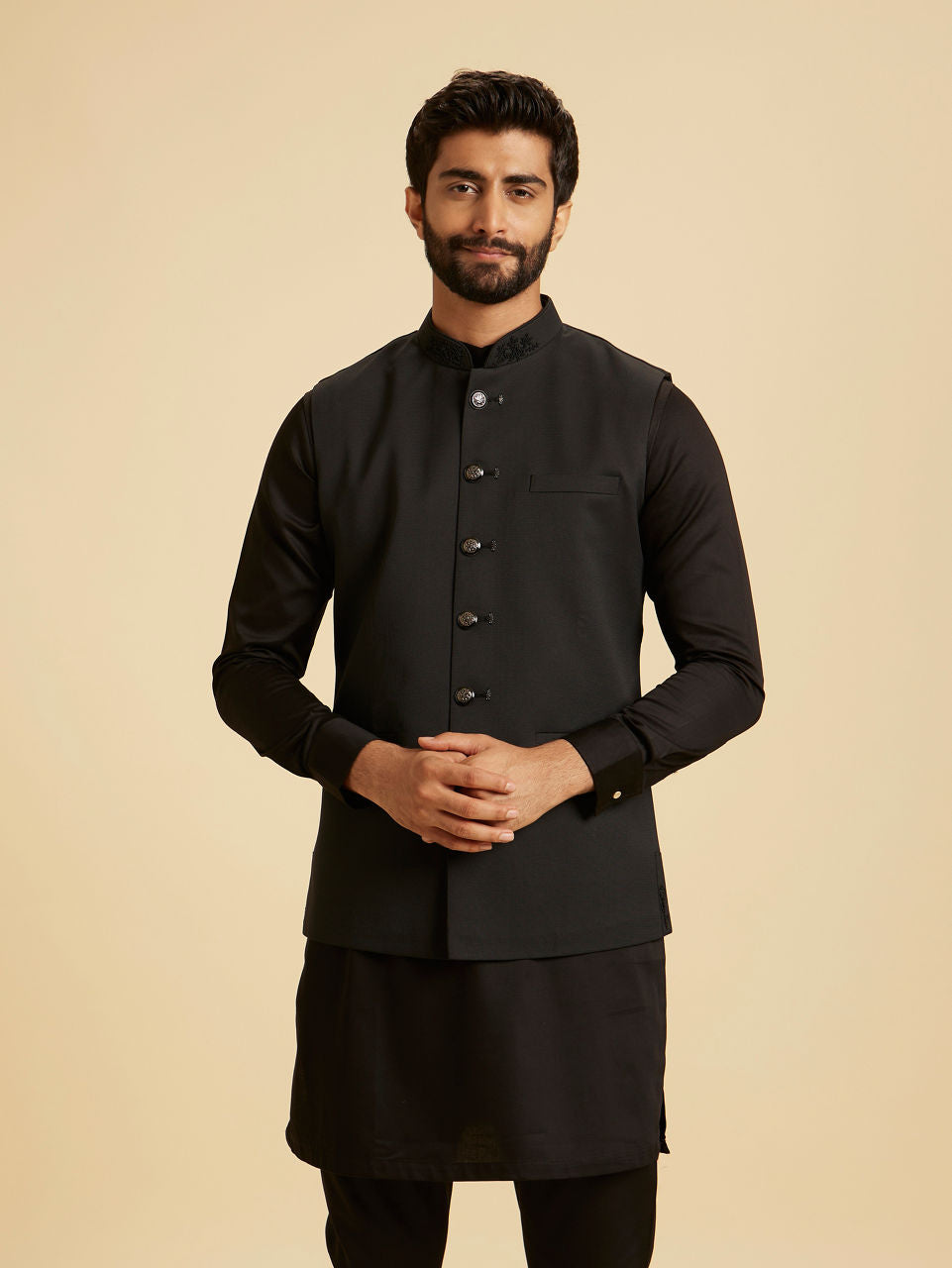 Manyavar Classy Black Nehru Jacket