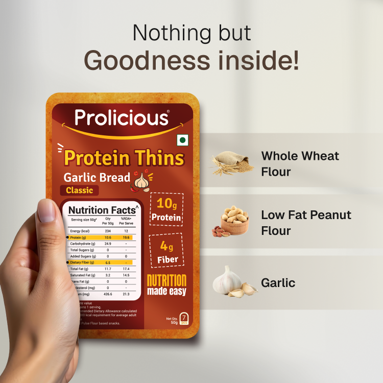 Stack of Prolicious Garlic Bread Protein Thins, ready to eat.