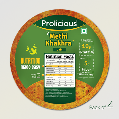 Crispy Methi Khakhra, natural protein source for Jain diet.