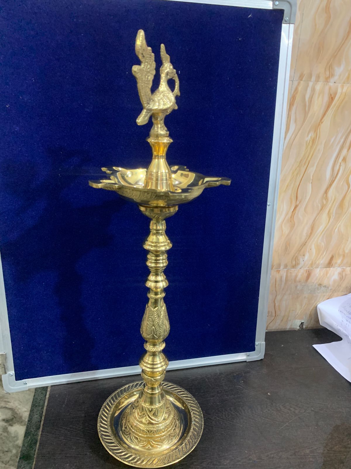 Brass Table Mahabharat Oil Lamp Deepak 2kg - PUSHMYCART