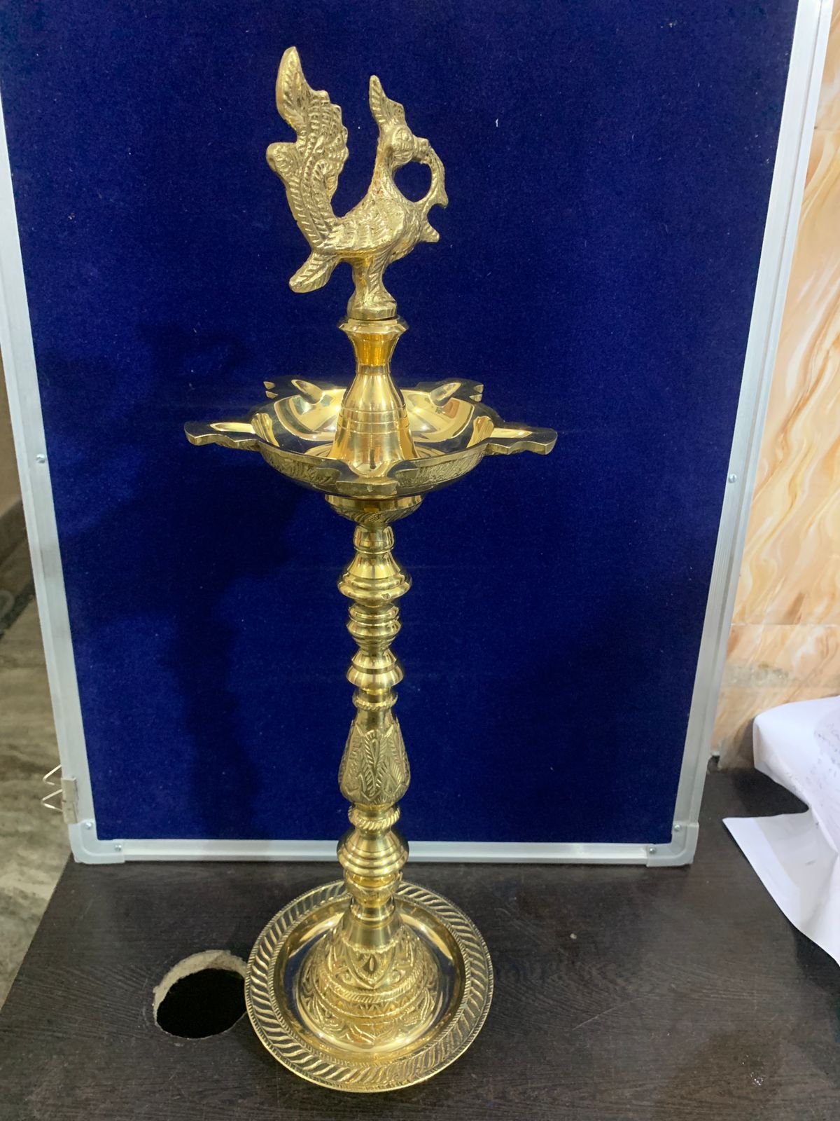 Brass Table Mahabharat Oil Lamp Deepak 2kg - PUSHMYCART