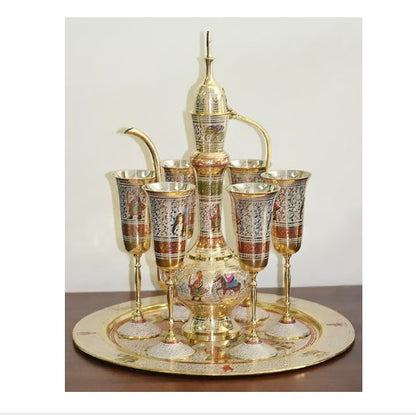 Brass Showpiece Surahi Set With 6 Wine Glasses - PUSHMYCART