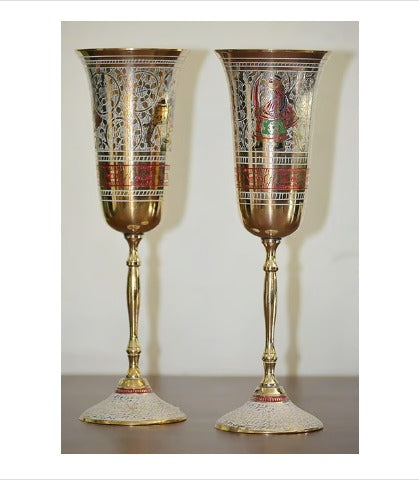 Brass Showpiece Surahi Set With 6 Wine Glasses - PUSHMYCART