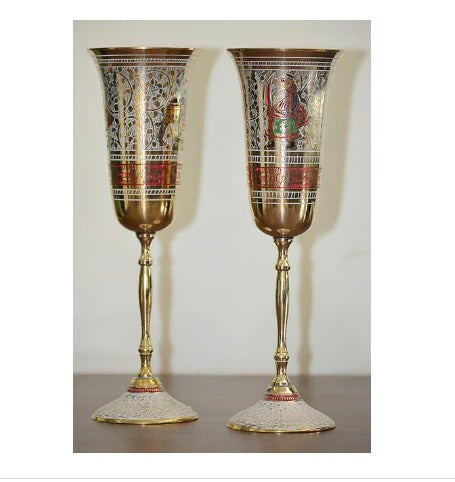 Brass Showpiece Surahi Set With 6 Wine Glasses - PUSHMYCART