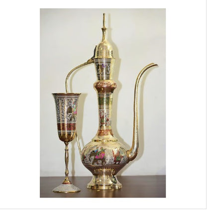 Brass Showpiece Surahi Set With 6 Wine Glasses - PUSHMYCART