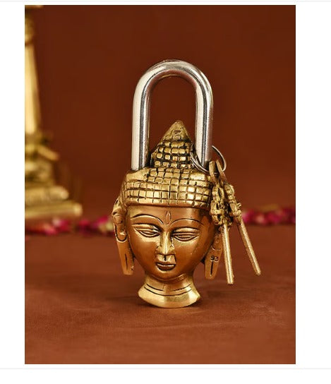 Brass Showpiece & Working Buddha Shape Lock - PUSHMYCART