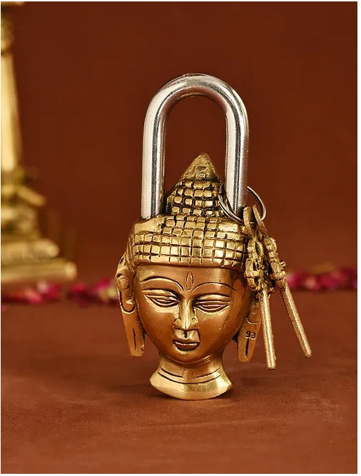 Brass Showpiece & Working Buddha Shape Lock - PUSHMYCART