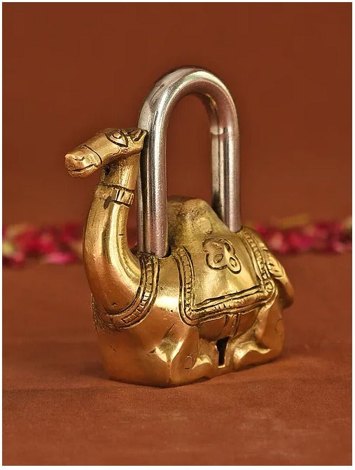 Brass Showpiece & Working Camel Shape Lock - PUSHMYCART