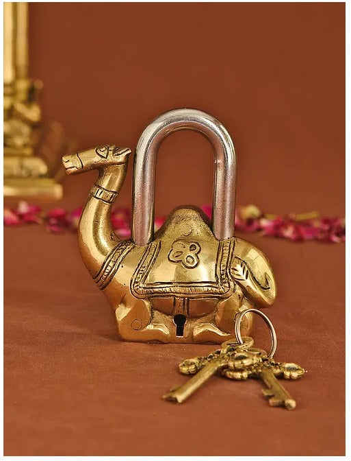 Brass Showpiece & Working Camel Shape Lock - PUSHMYCART