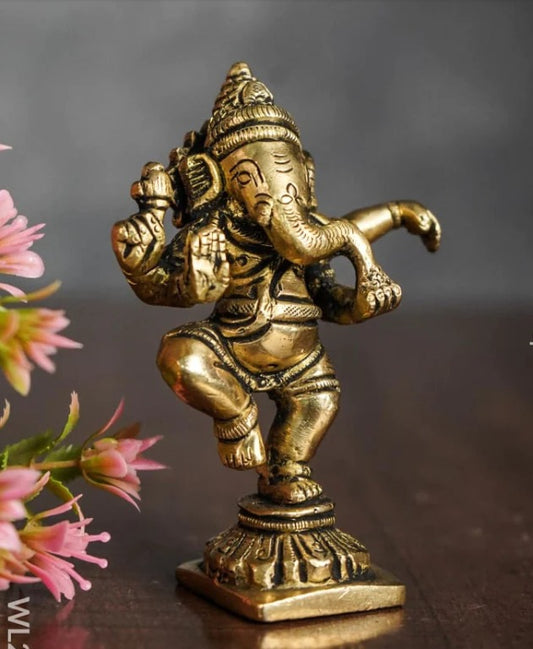 Brass Dancing Ganesha Idol Murti 255gm - PUSHMYCART